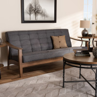 Baxton Studio SW5506-Grey/Walnut-SF Larsen Mid-Century Modern Gray Fabric Upholstered Walnut Wood Sofa
